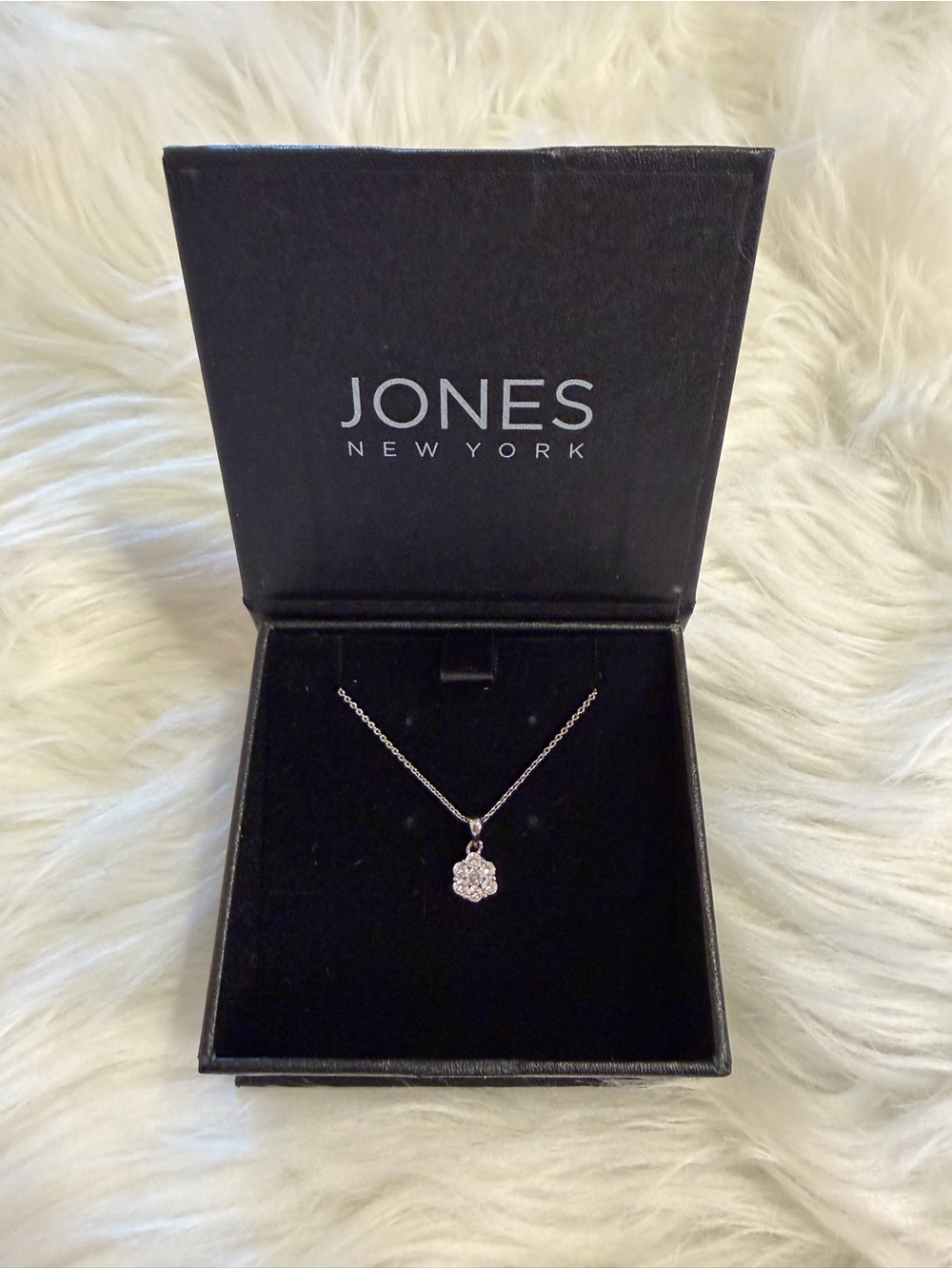 Jones New York Silver-Tone Crystal Cluster Pendant Necklace NWT